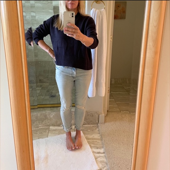 Daily Ritual Women's Boxy Crewneck Sweater Navy Blue Ribbed Mid-Weight Top NEW - Picture 6 of 8